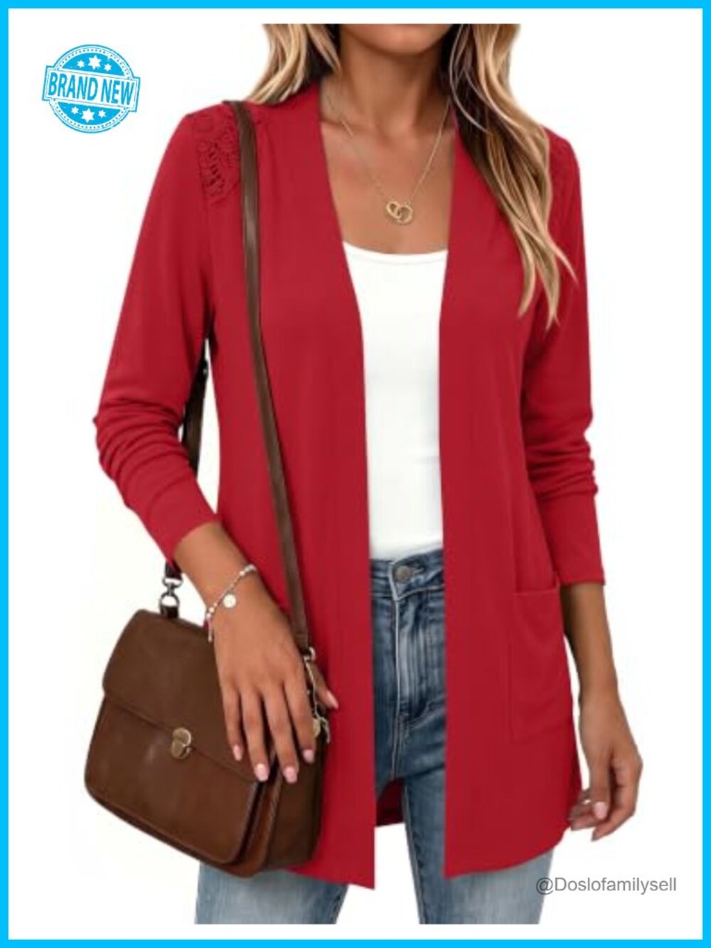 Lightweight Lace Shoulder Open Front Cardigan Long Sleeve Sweater